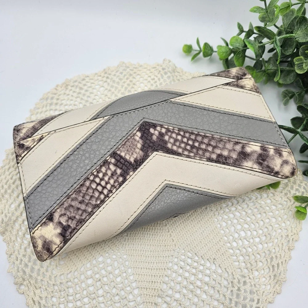 Michael Kors Snakeskin Print Chevron Gray Cream Continental Wallet